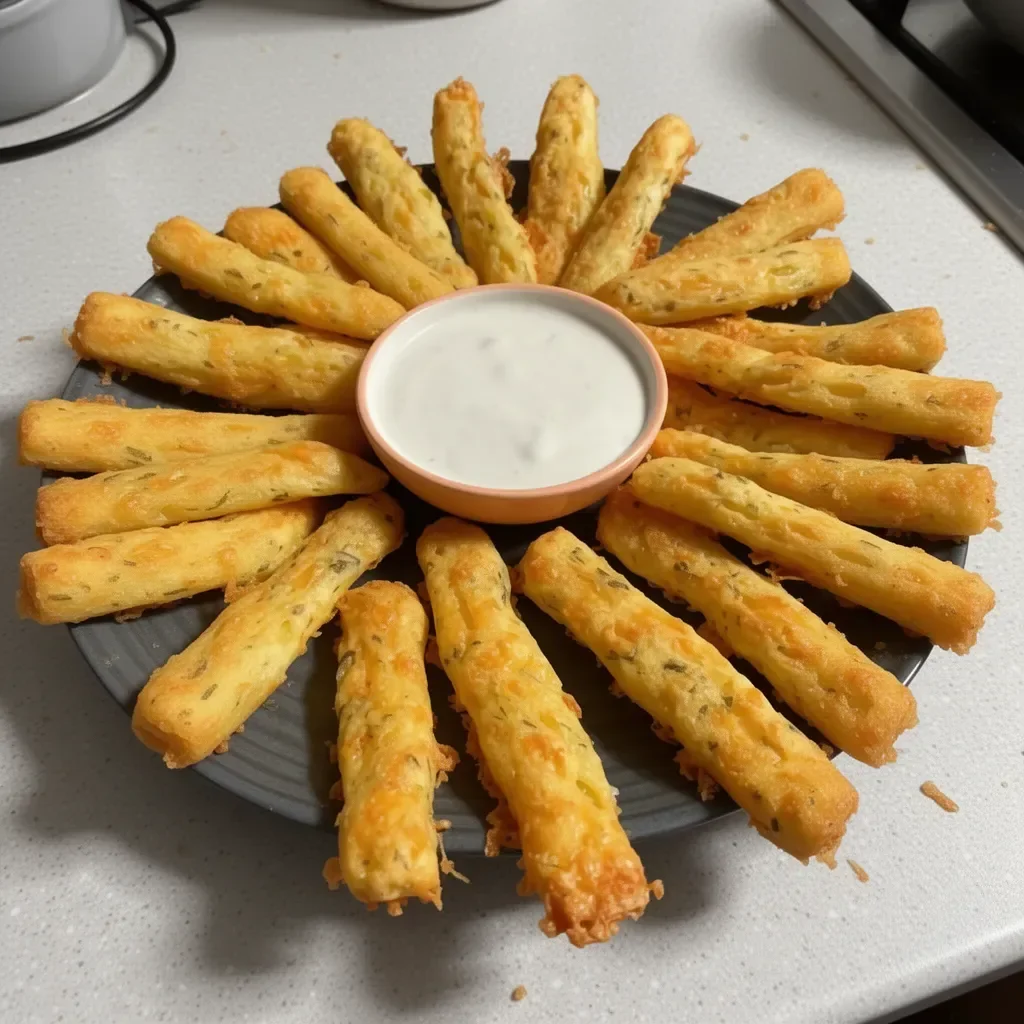 Plate of crispy Cheese and Potato Sticks ready to be enjoyed