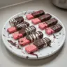 A plate of chocolate-dipped wafer cookies, crispy and sweet, ready to enjoy.