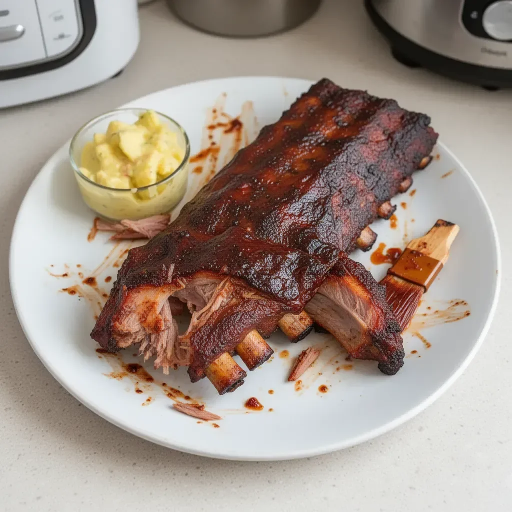 Delicious fall off the bone smoked ribs BBQ platter