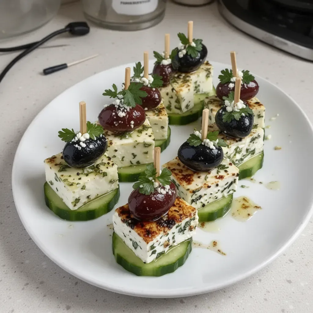 Delicious Feta Cucumber Bites served on a platter
