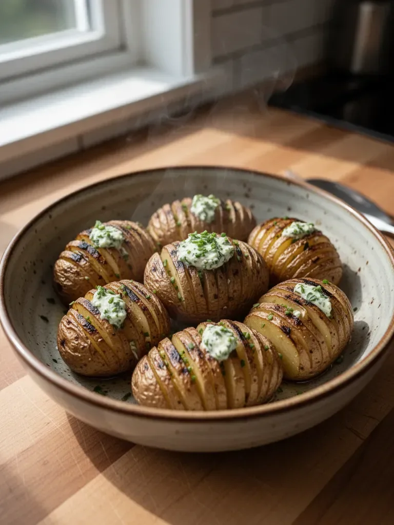 Grilled Hasselback Potatoes with Chive Butter