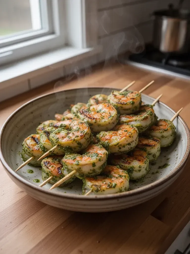 Grilled Pesto Shrimp Skewers