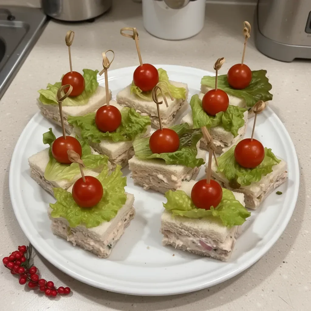 Platter of mini Christmas sandwiches for festive gatherings