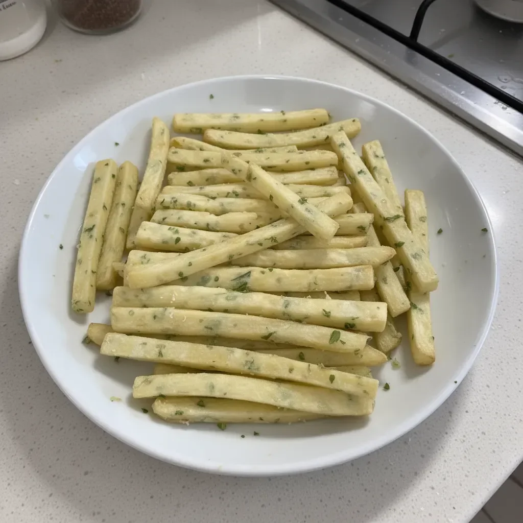A bowl of crispy homemade potato sticks served as a snack.