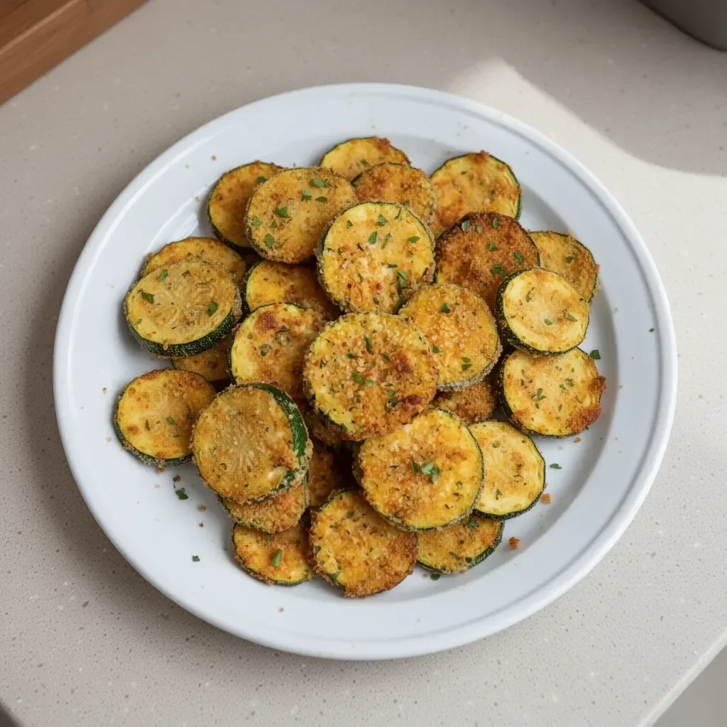 Crispy air fryer zucchini chips served in a bowl