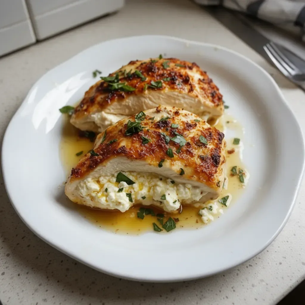 Delicious Baked Ricotta Chicken served on a plate with fresh herbs