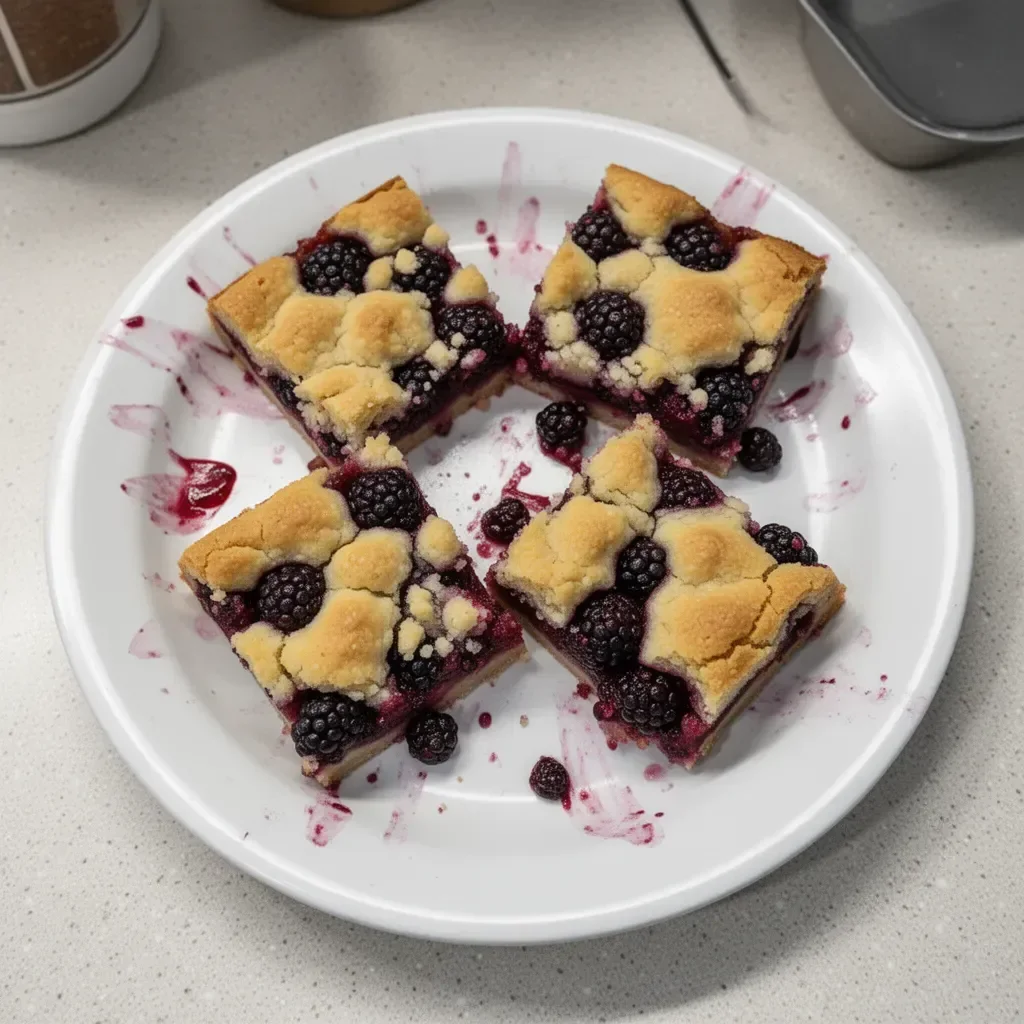 Delicious blackberry cobbler bars topped with a crumbly crust and fresh blackberries.