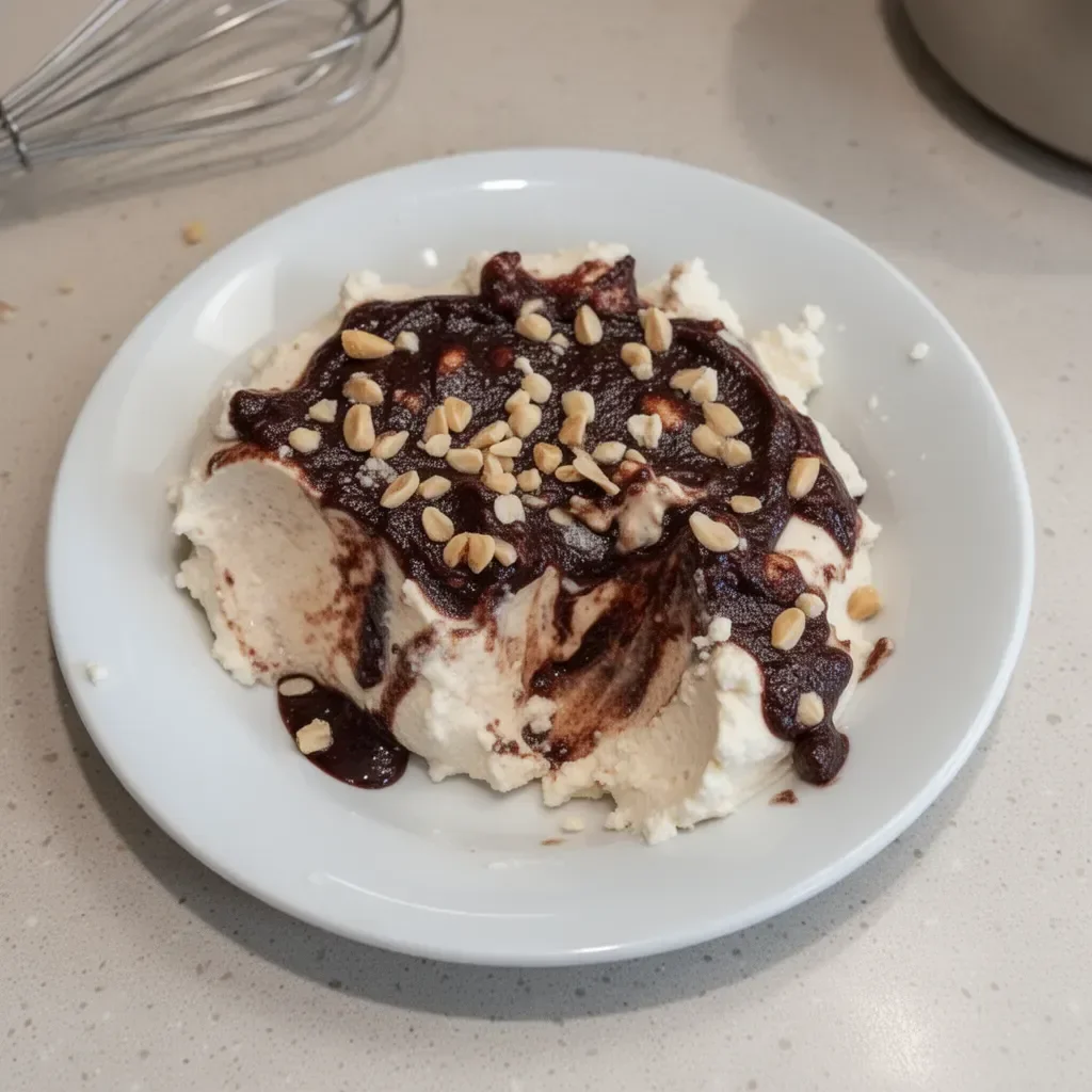 Creamy cottage cheese peanut butter mousse served in a bowl