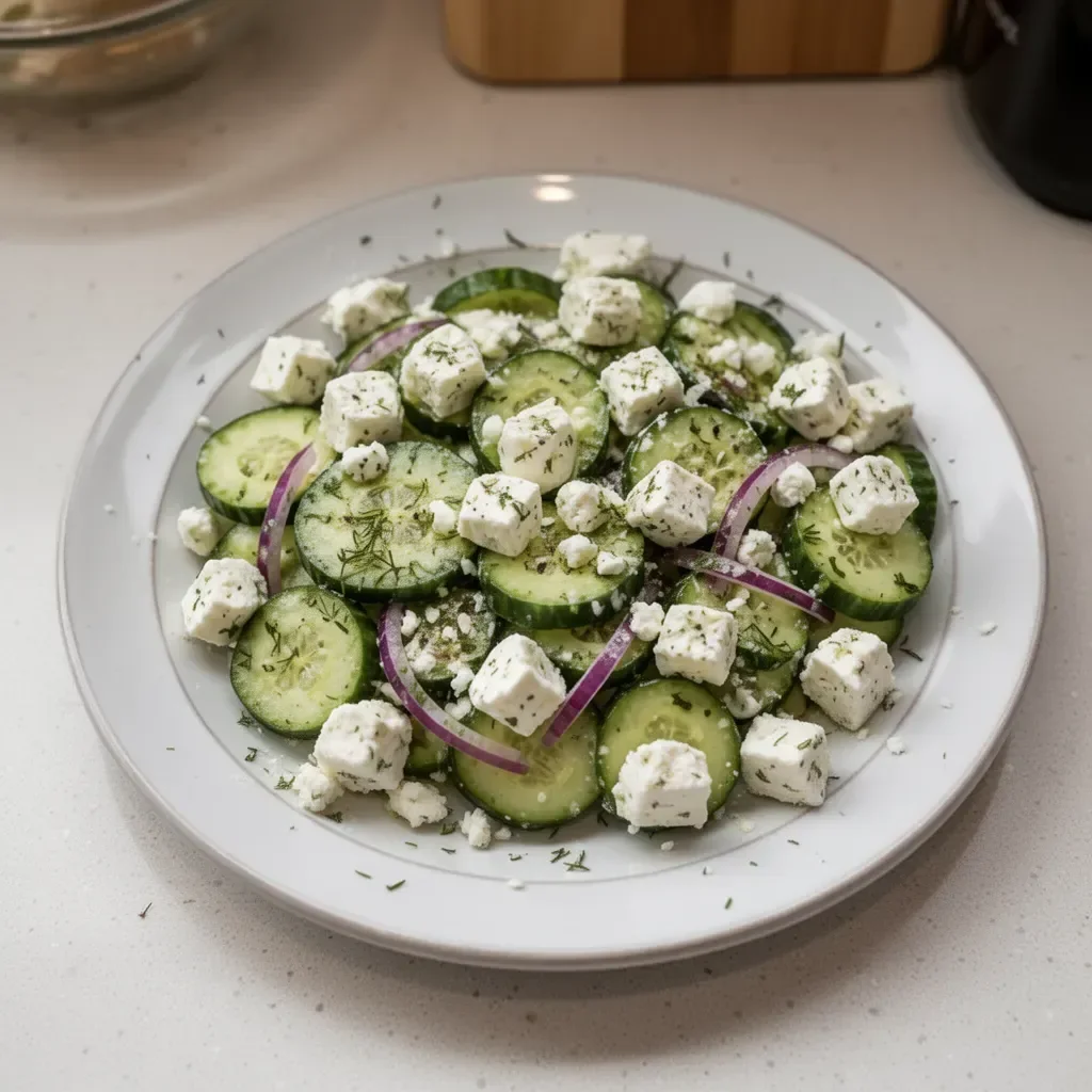 Fresh Cucumber Feta Salad with herbs and dressing