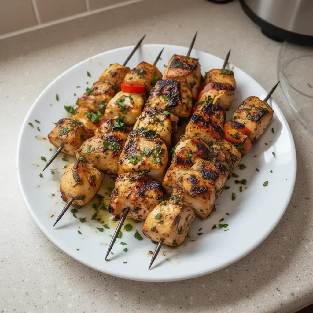 Greek marinated chicken kabobs grilled to perfection