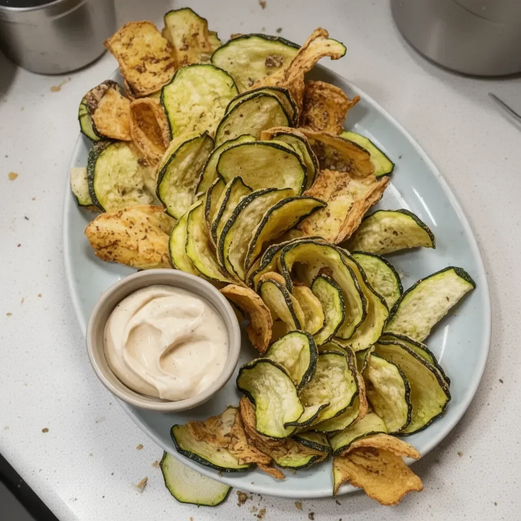 Bowl of crunchy homemade zucchini chips healthy snack