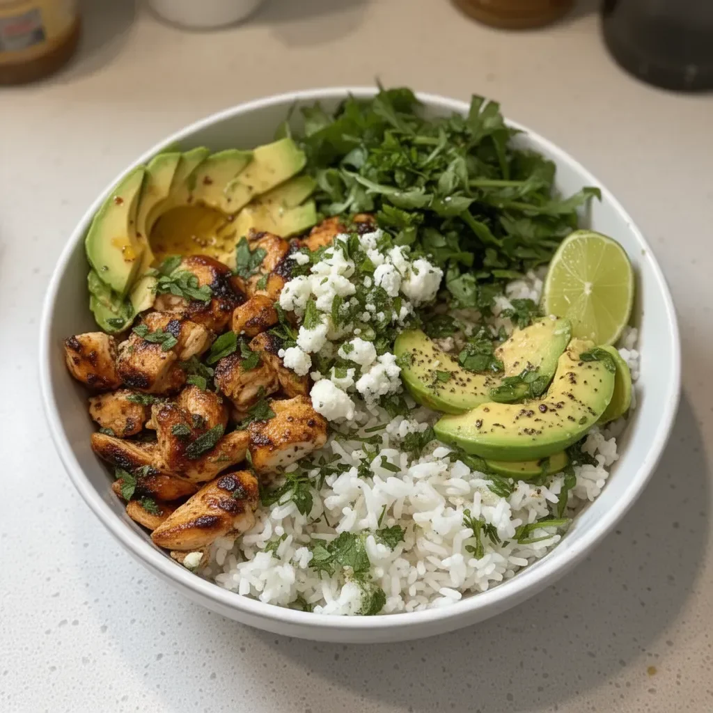 Honey Lime Chicken served with Avocado Rice Bowl for a delicious meal