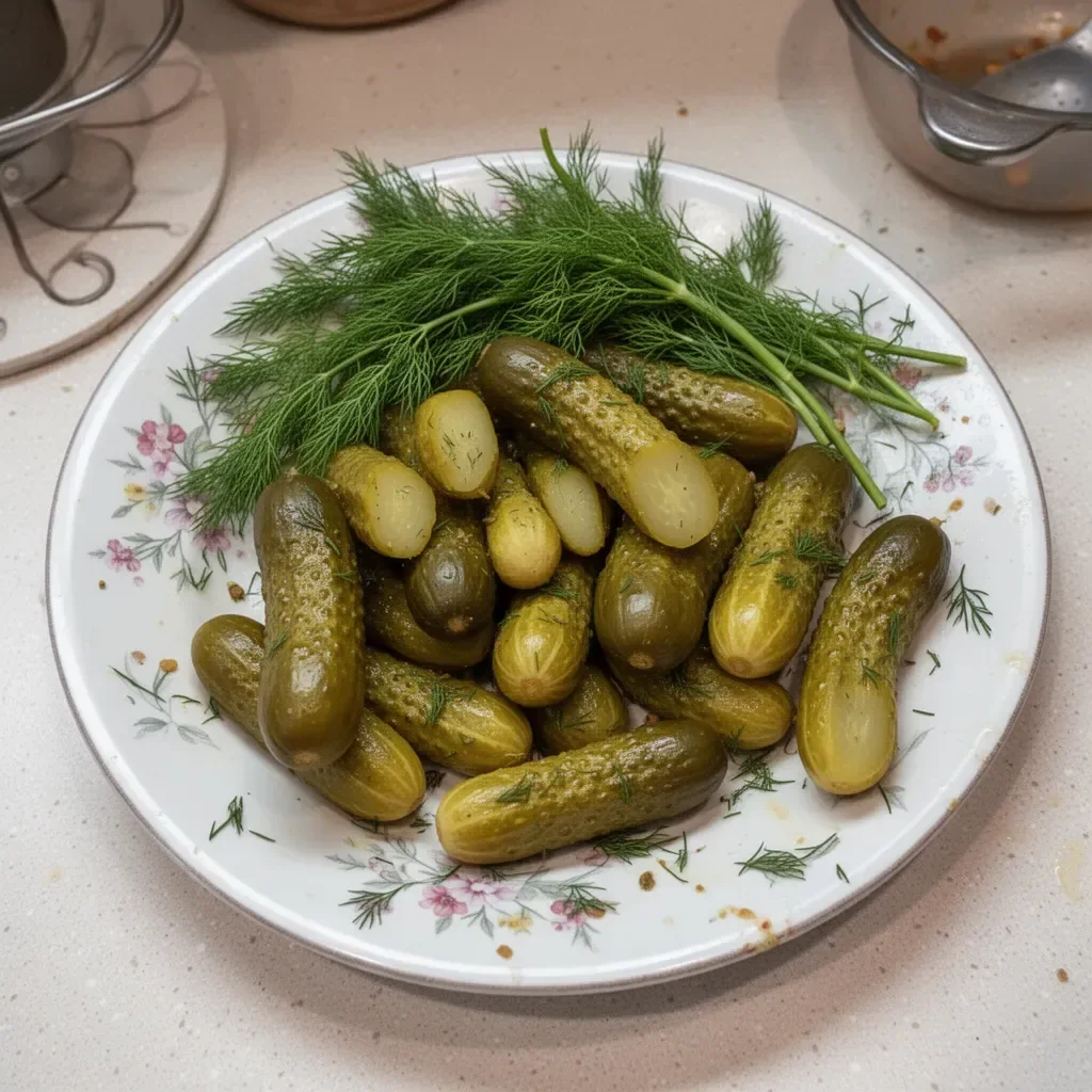 A jar of perfectly crunchy homemade dill pickles on a kitchen countertop
