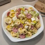 Italian Grinder Tortellini Salad with fresh vegetables and dressing