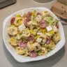 Italian Grinder Tortellini Salad with fresh vegetables and dressing