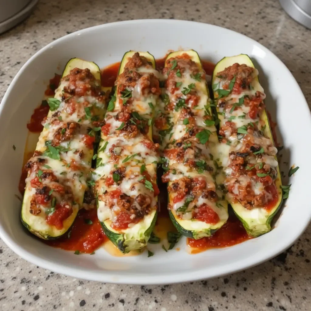 Delicious Italian stuffed zucchini boats ready to be served.