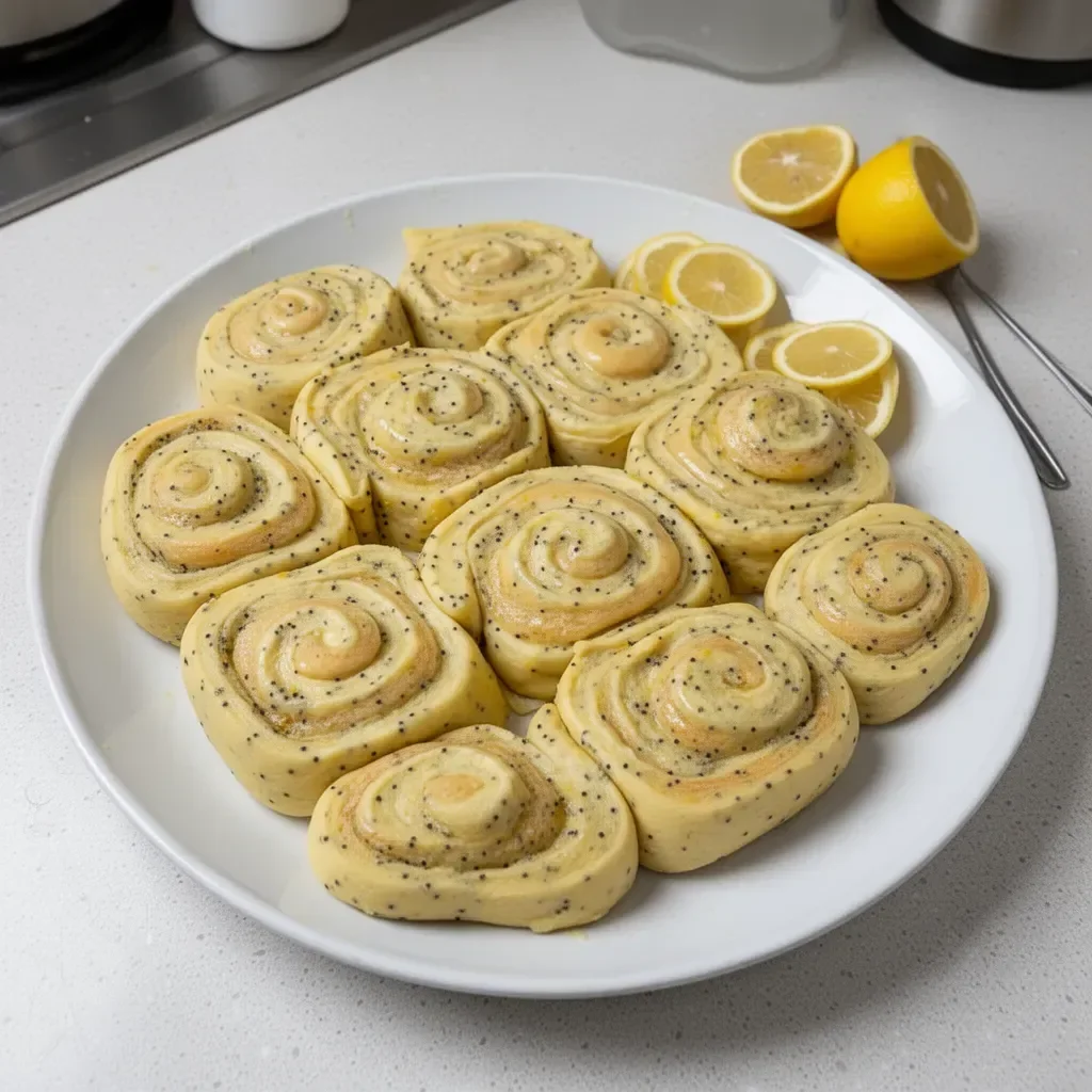 Delicious lemon poppyseed rolls with a light glaze and fresh lemon zest.