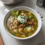 Bowl of delicious Mexican Garlic Soup garnished with fresh herbs