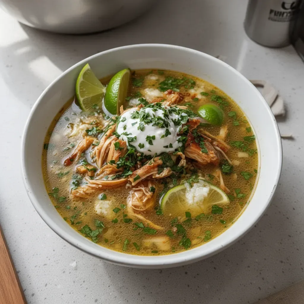 Bowl of delicious Mexican Garlic Soup garnished with fresh herbs
