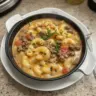 Delicious one pot cheesesteak soup with beef, cheese, and bell peppers