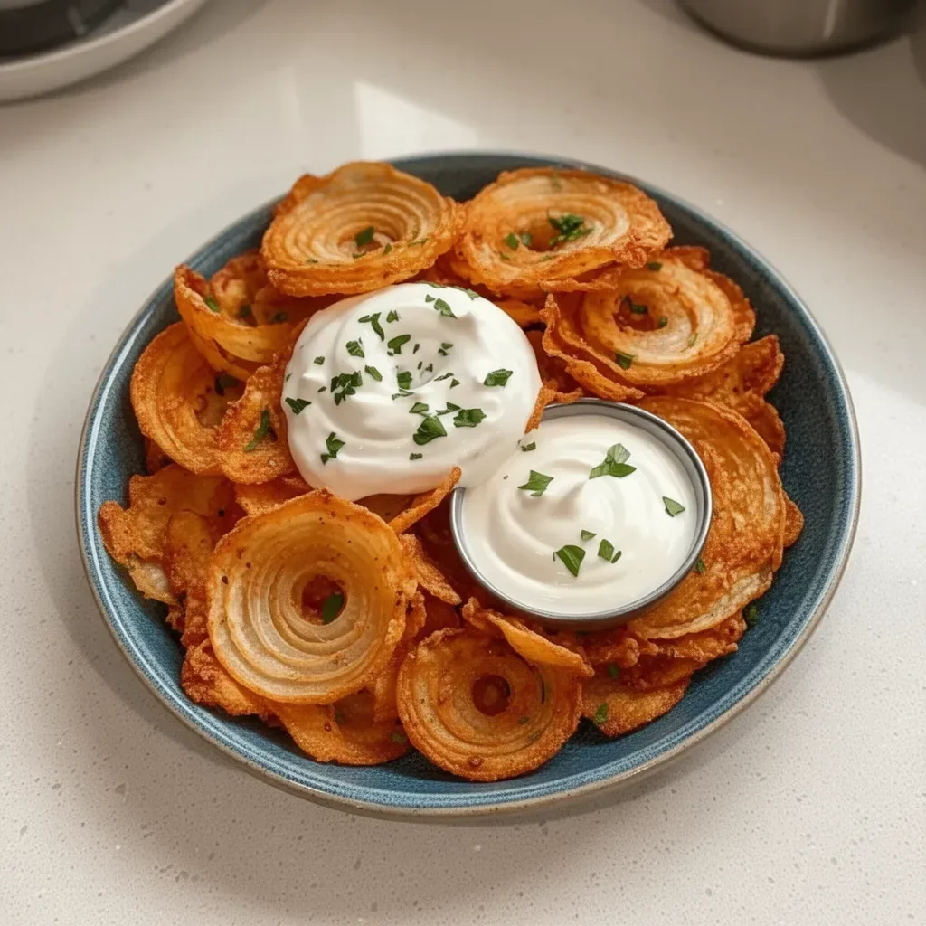 Crunchy and flavorful onion ring chips in a bowl