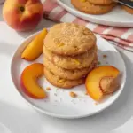 Freshly baked peach cookies on a cooling rack, showcasing their golden color.