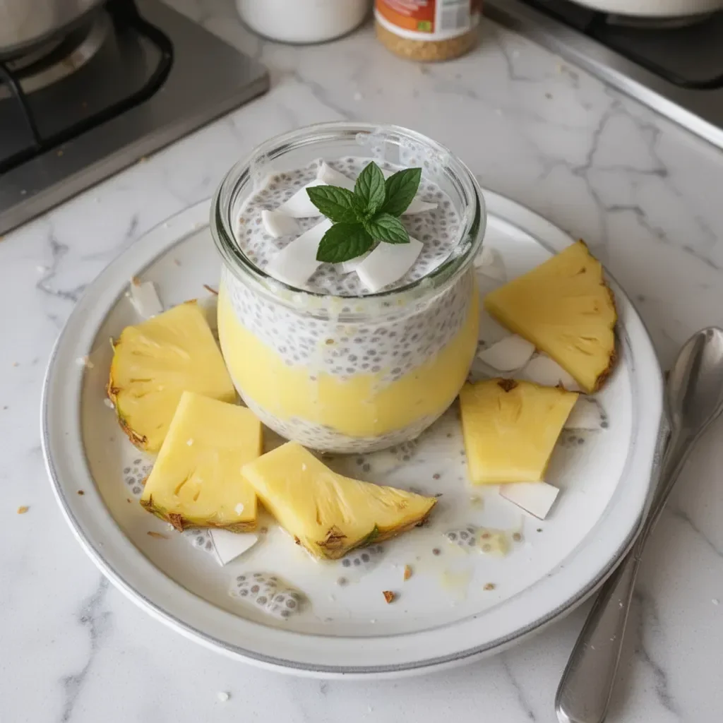 Delicious Pineapple Coconut Chia Pudding served in a bowl