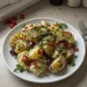 Quick Mediterranean Potato Salad with fresh vegetables and herbs.