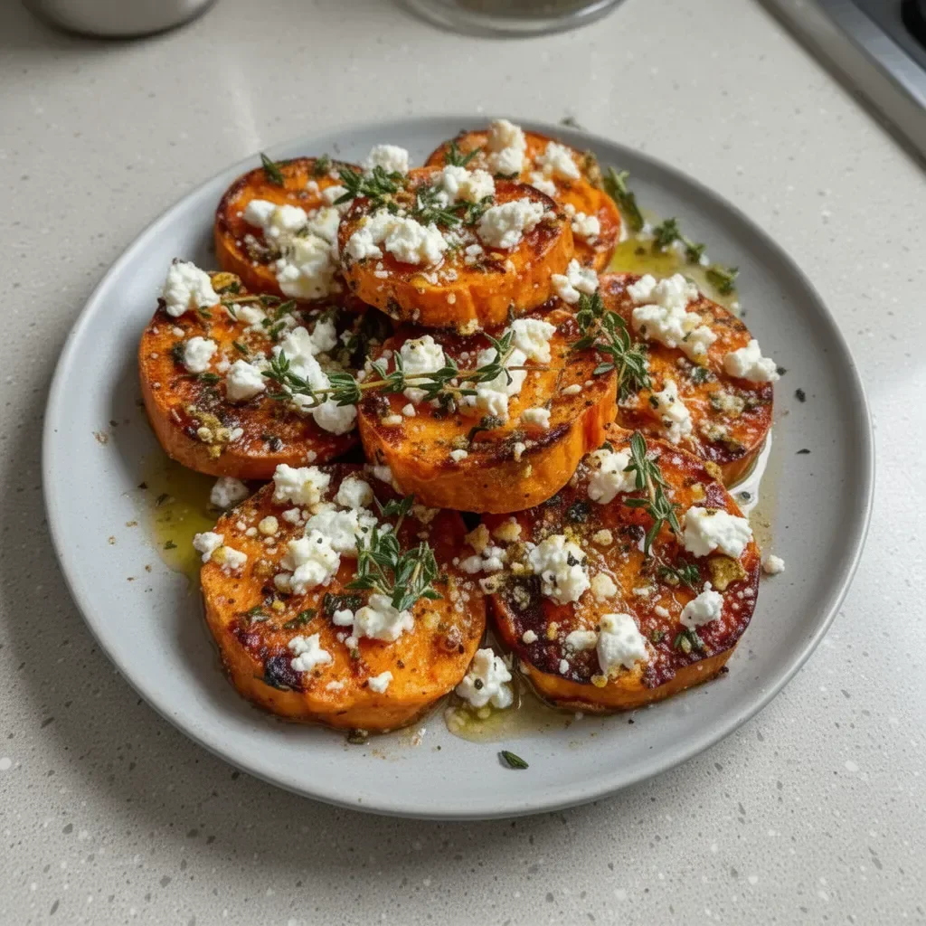Delicious roasted sweet potato rounds served on a plate
