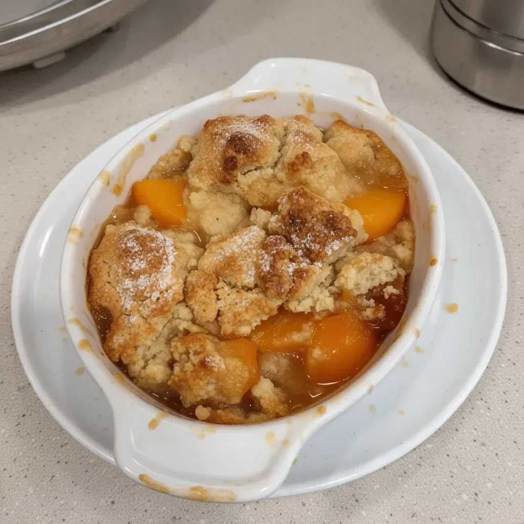 Delicious Southern peach cobbler with warm peaches and flaky crust