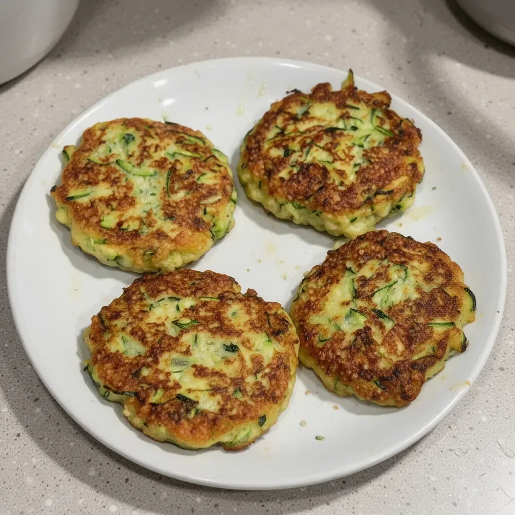 Crispy Zucchini Fritters served on a plate with dipping sauce