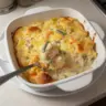 Delicious chicken pot pie casserole ready to serve in a baking dish