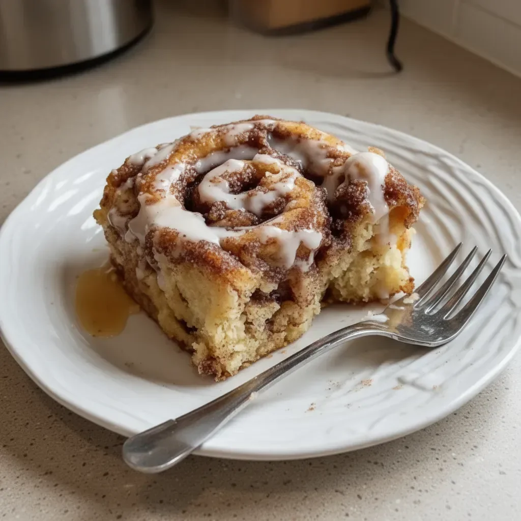 Delicious cinnamon roll coffee cake topped with icing and cinnamon swirl