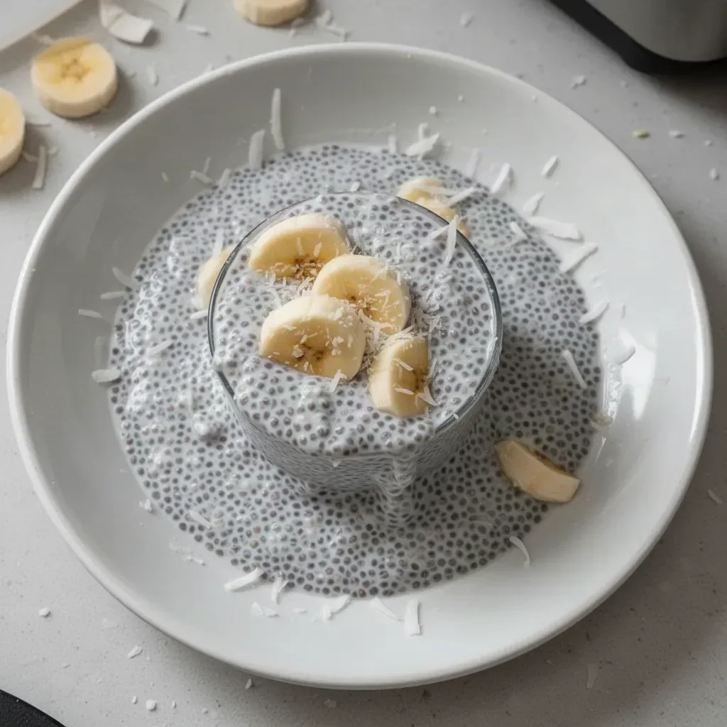 Delicious Coconut Chia Pudding topped with fresh fruits and nuts