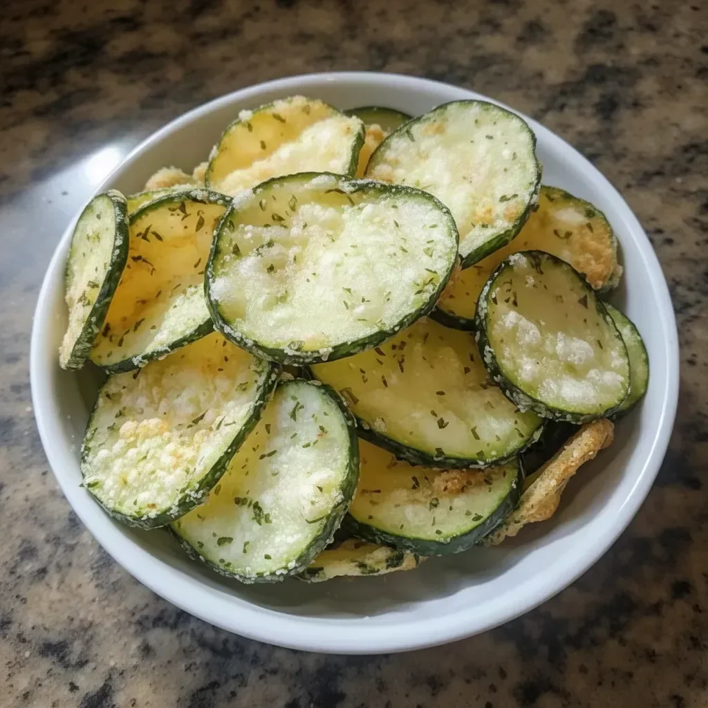Crunchy ranch cucumber chips recipe served in a bowl