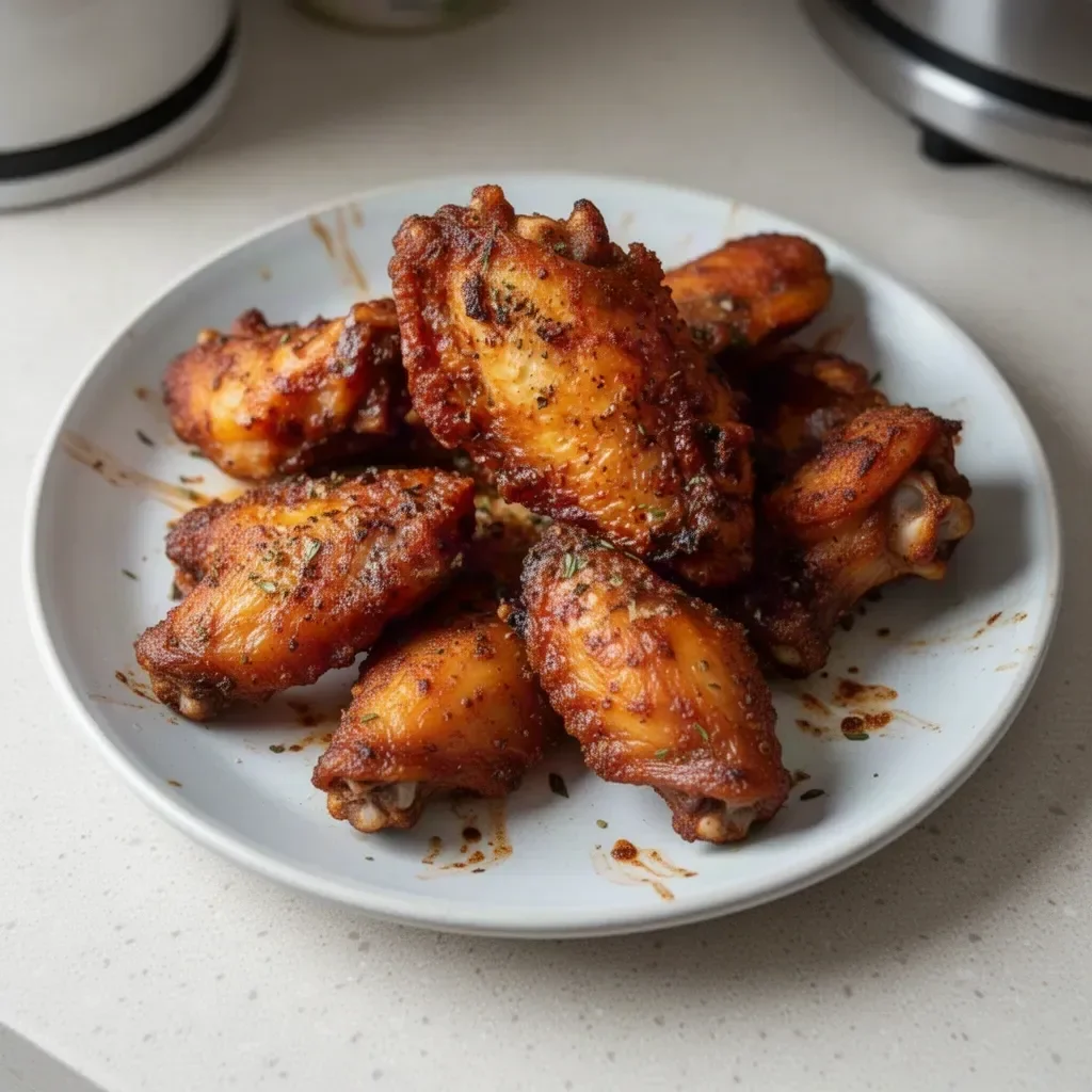 Plate of easy crispy oven baked chicken wings ready in 30 minutes