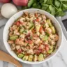 Bowl of easy shrimp ceviche with fresh ingredients and vibrant colors