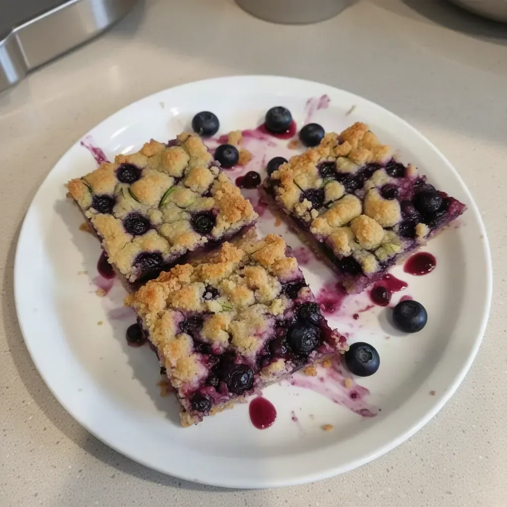 Delicious fruity blueberry zucchini bars on a plate, perfect for a healthy snack.