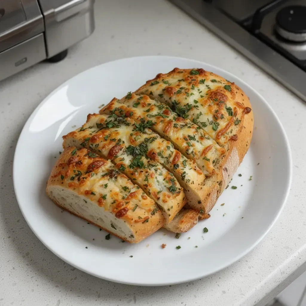 Loaf of freshly baked Italian Herbs and Cheese Bread with herbs and melted cheese