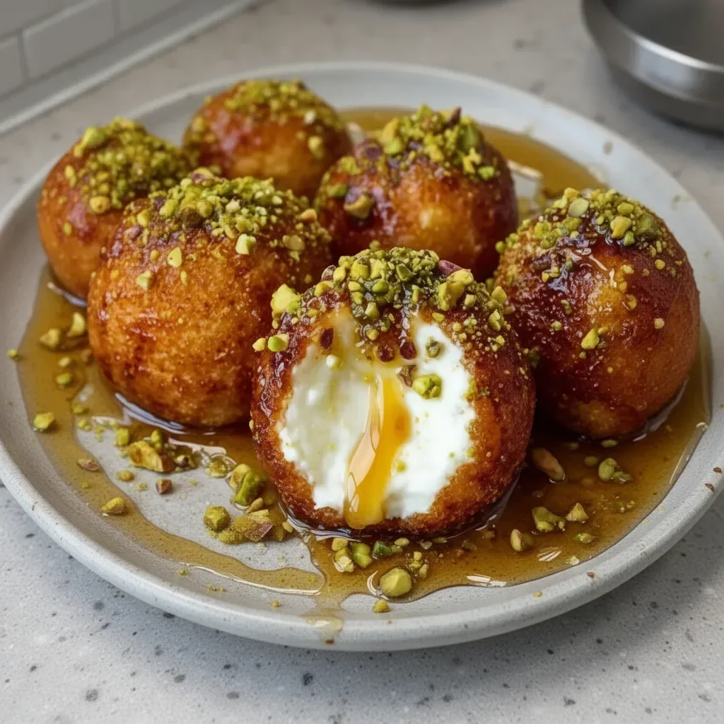 Delicious ricotta pistachio honey bites on a plate