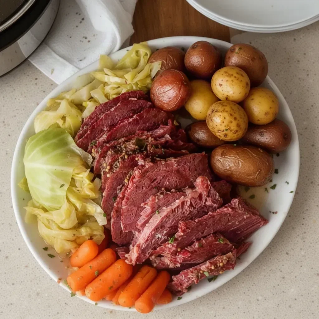 Slow Cooker Corned Beef and Cabbage dish served on a plate