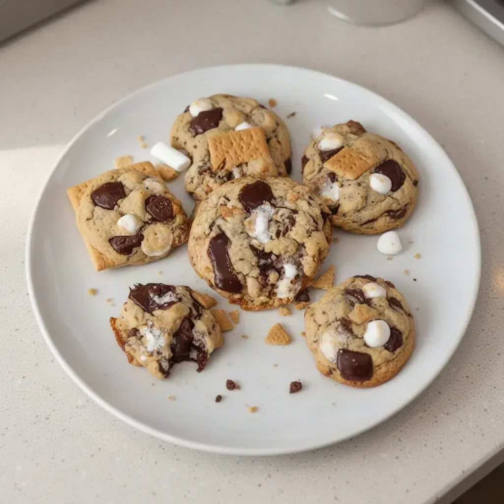 Delicious homemade S'mores Cookies with chocolate, marshmallow, and graham cracker texture.