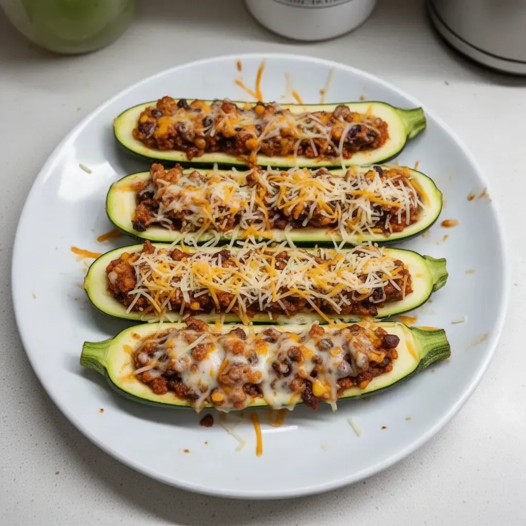 Taco Zucchini Boats filled with seasoned meat and cheese