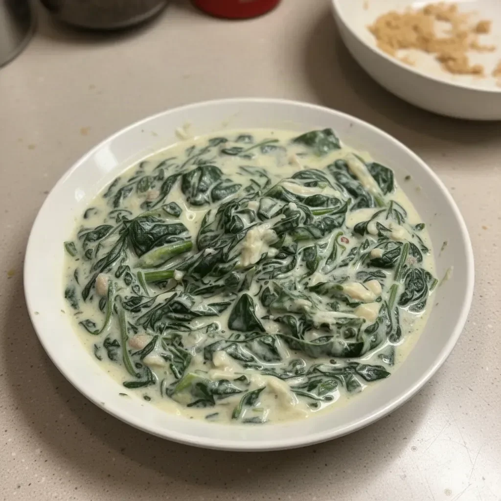 Delicious creamed spinach served in a bowl, garnished and ready to enjoy.