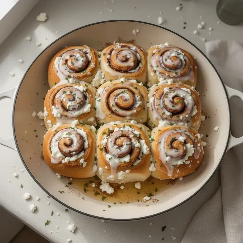 Fluffy cottage cheese cinnamon rolls fresh out of the oven