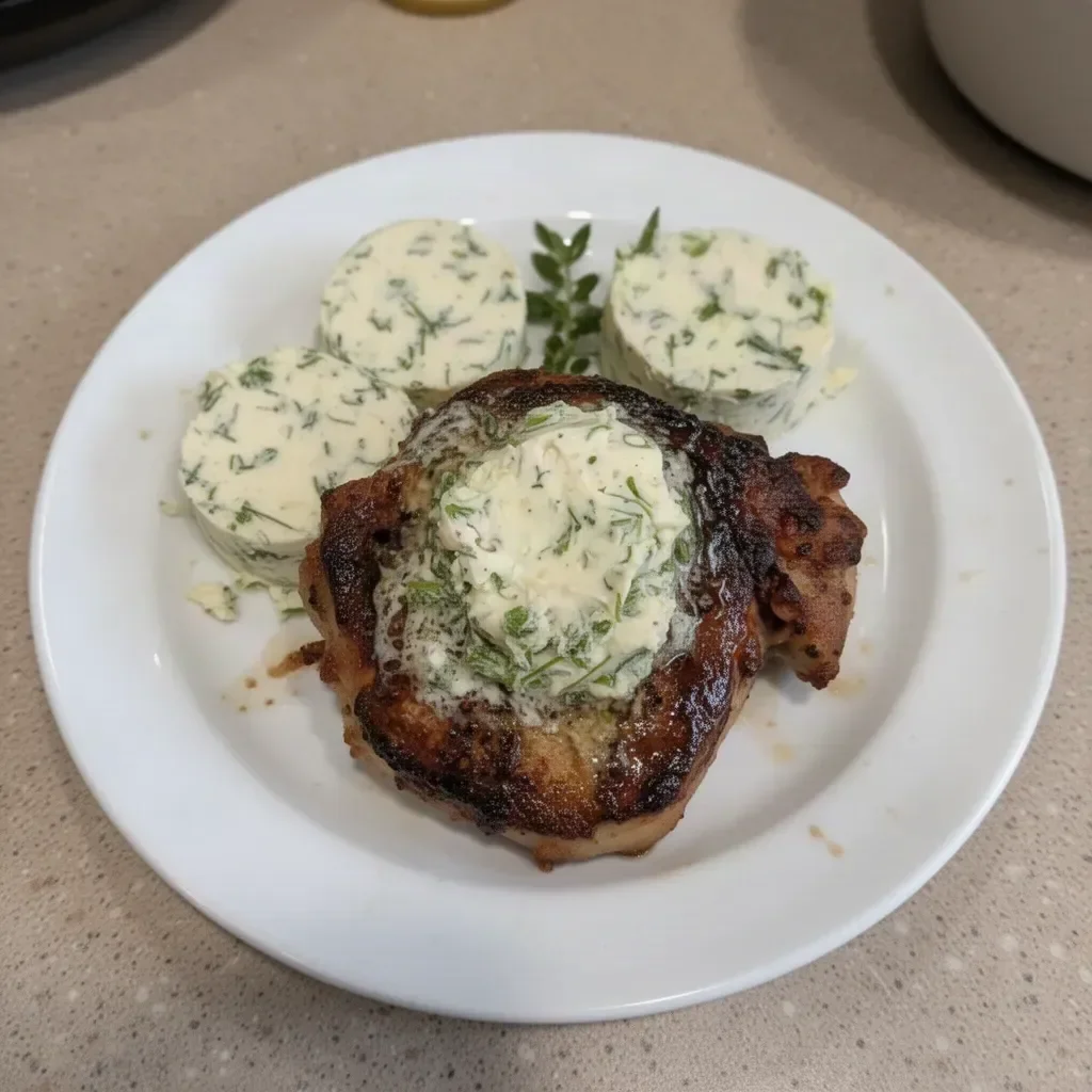 Homemade Garlic Herb Compound Butter spread on fresh bread