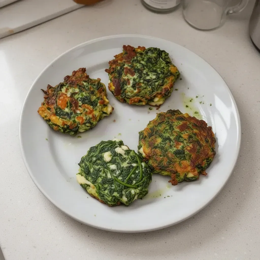 Crispy homemade spinach fritters served with dipping sauce