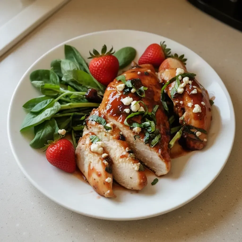 Strawberry Chicken dish with juicy chicken and fresh strawberries